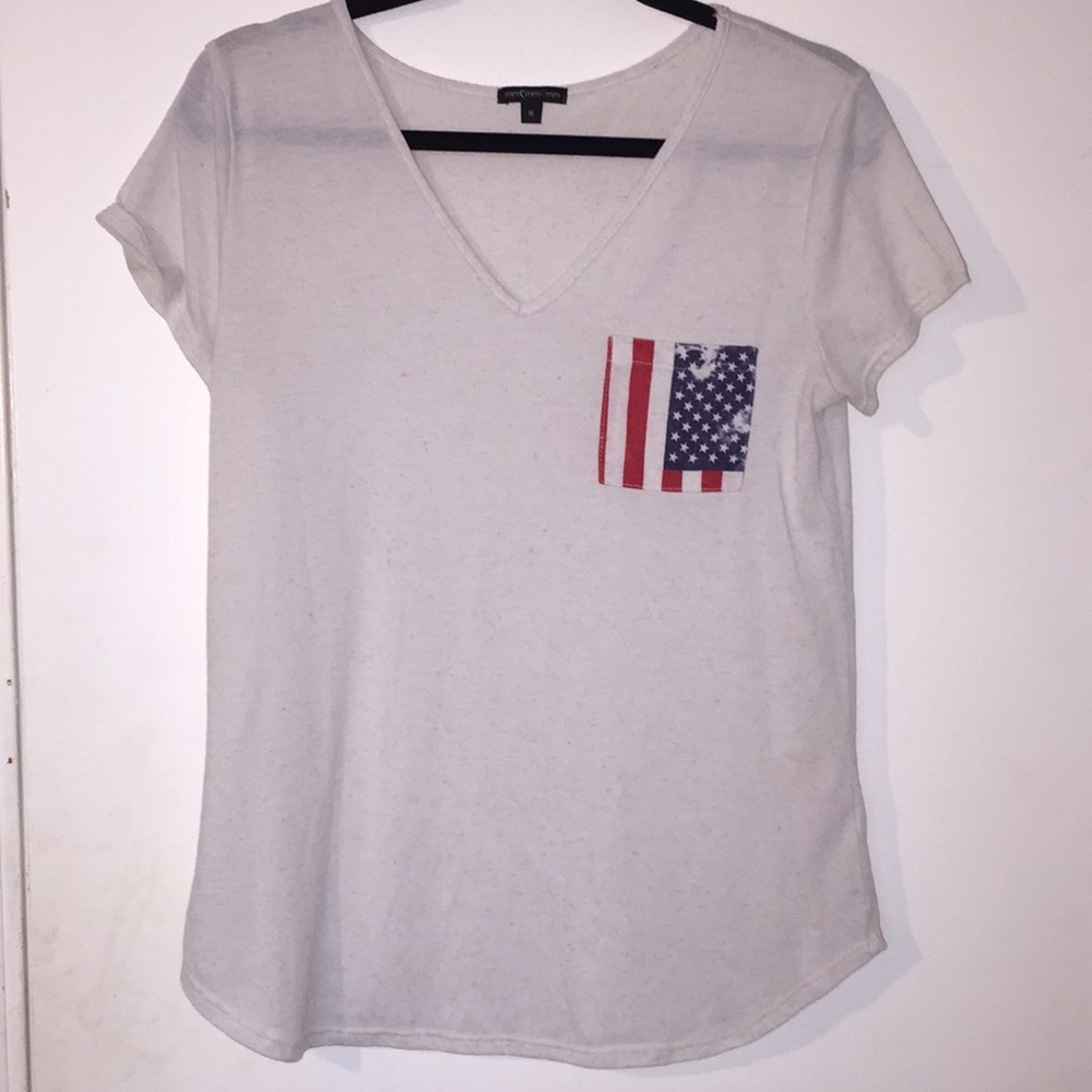White Shirt With American Flag Pocket